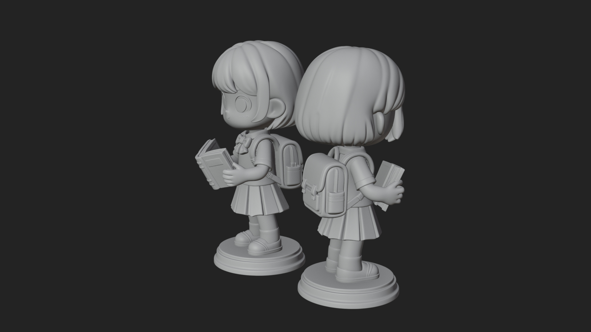 Chibi School Girl With Book Statue Design 3 3D Print Model 3D Model