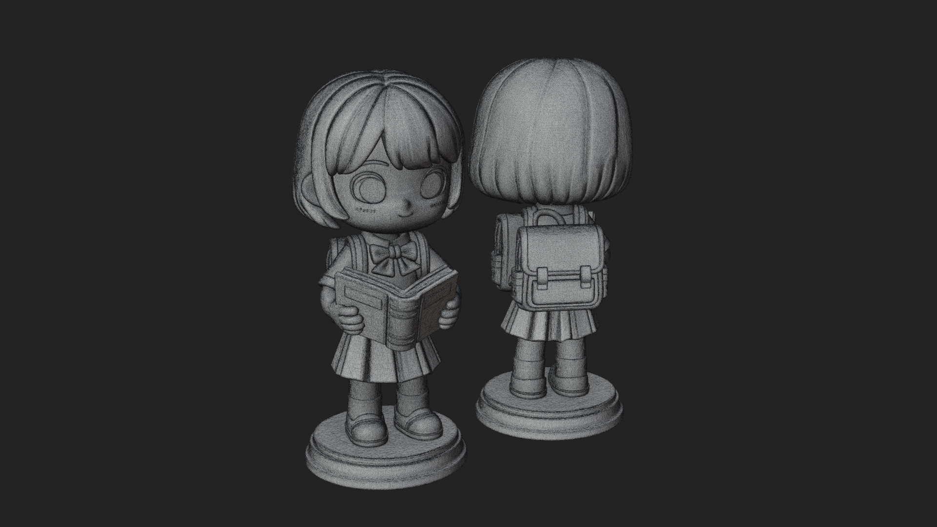 Chibi School Girl With Book Statue Design 3 3D Print Model 3D Model
