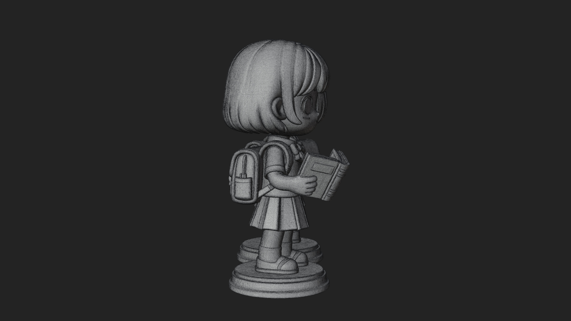 Chibi School Girl With Book Statue Design 3 3D Print Model 3D Model