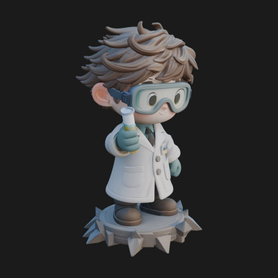 Chibi Scientist with Flask Statue Design 1 3D Print Model