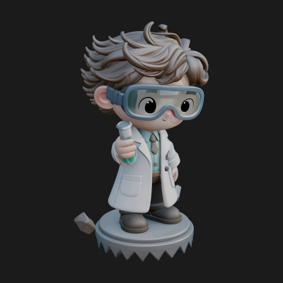 Chibi Scientist with Flask Statue Design 2 3D Print Model