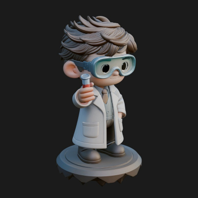 Chibi Scientist with Flask Statue Design 3 3D Print Model