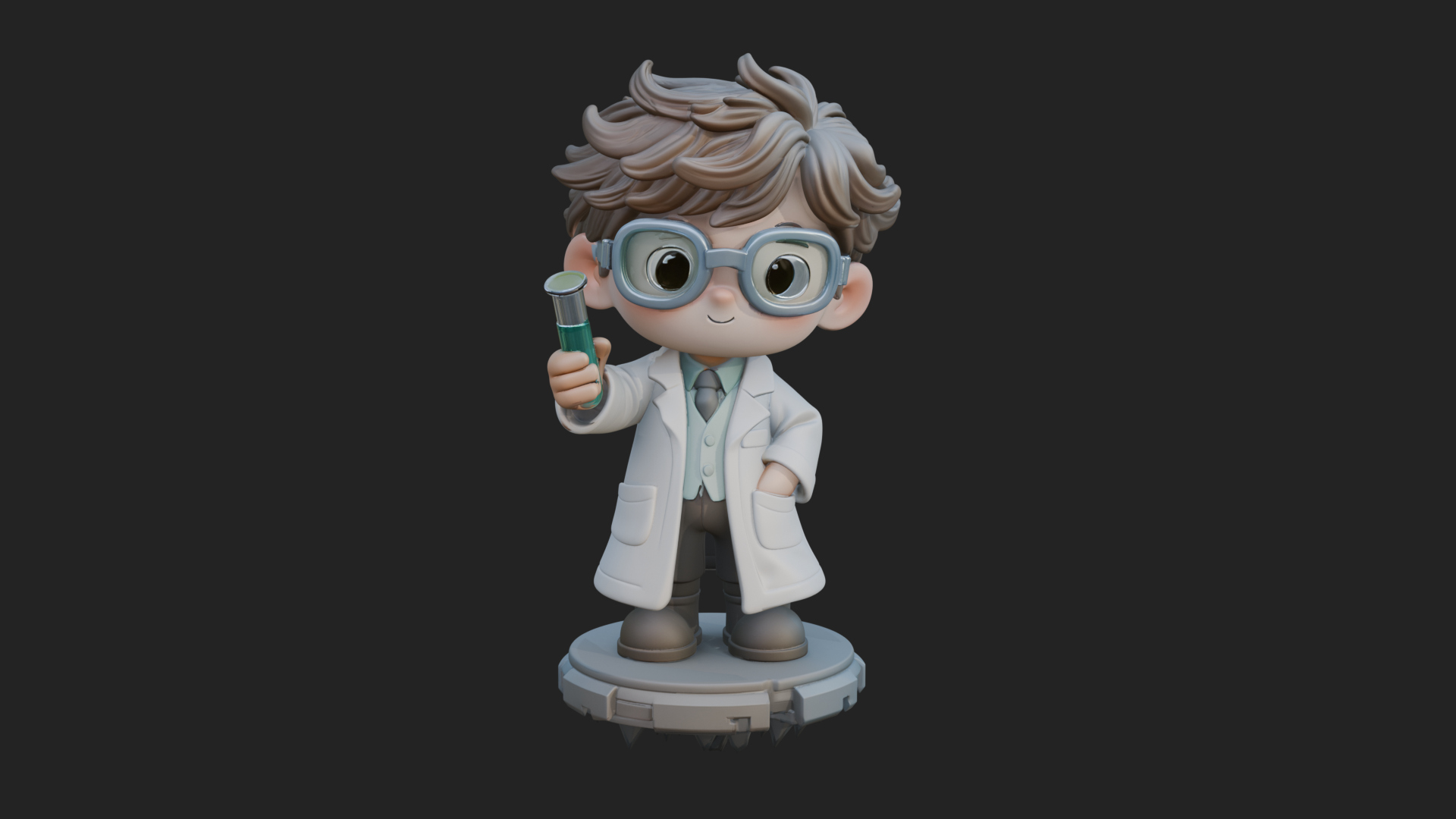 Chibi Scientist with Flask Statue Design 4 3D Print Model 3D Model