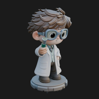 Chibi Scientist with Flask Statue Design 4 3D Print Model