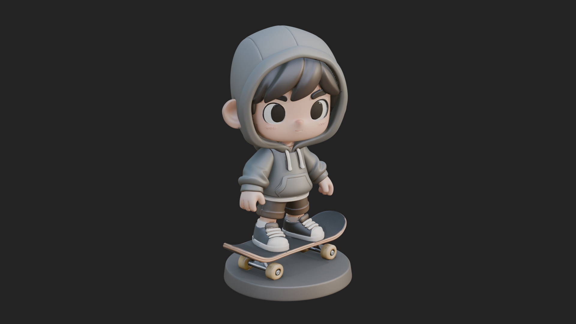 Chibi Skateboard Boy Statue Design 1 3D Print Model 3D Model