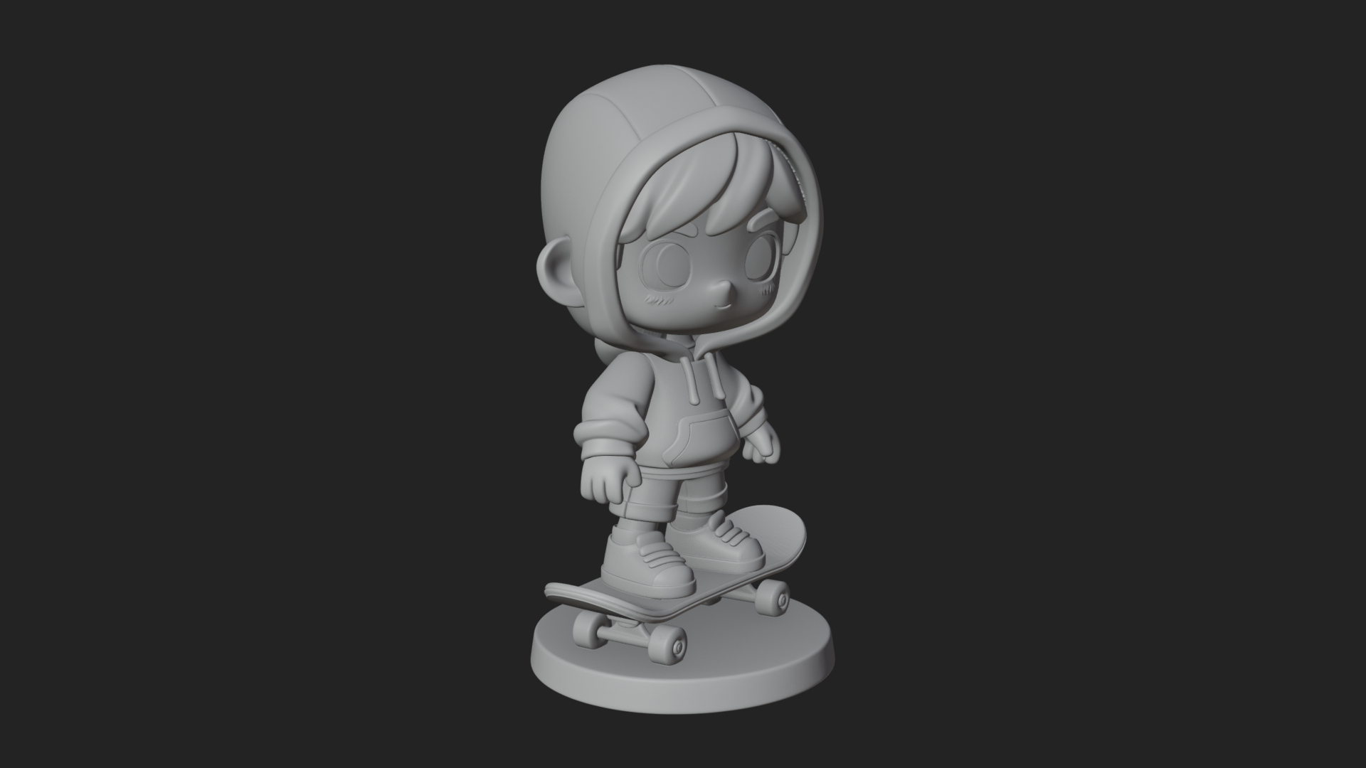 Chibi Skateboard Boy Statue Design 1 3D Print Model 3D Model