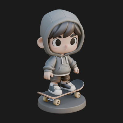 Chibi Skateboard Boy Statue Design 1 3D Print Model