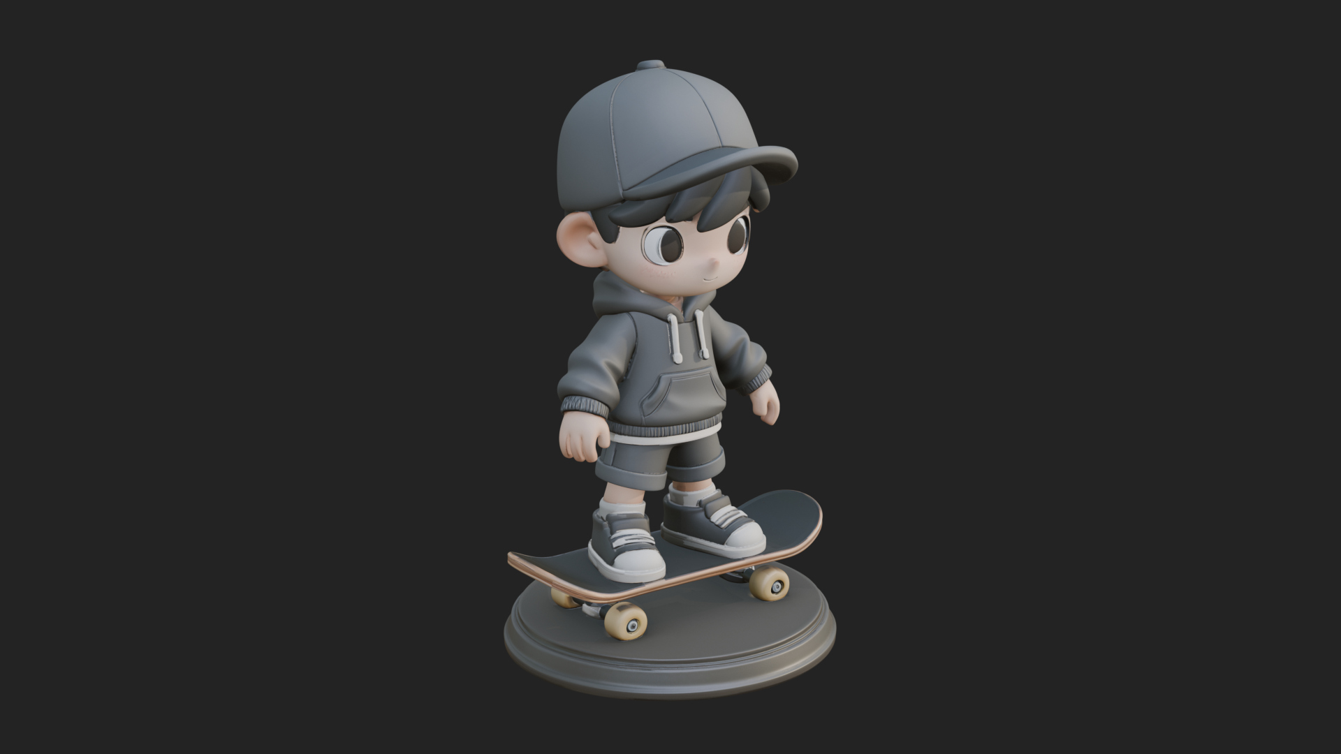 Chibi Skateboard Boy Statue Design 2 3D Print Model 3D Model