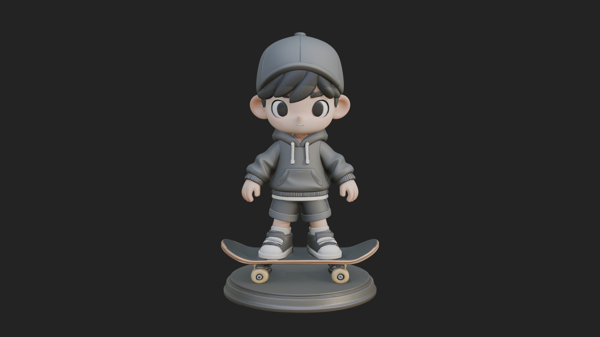 Chibi Skateboard Boy Statue Design 2 3D Print Model 3D Model