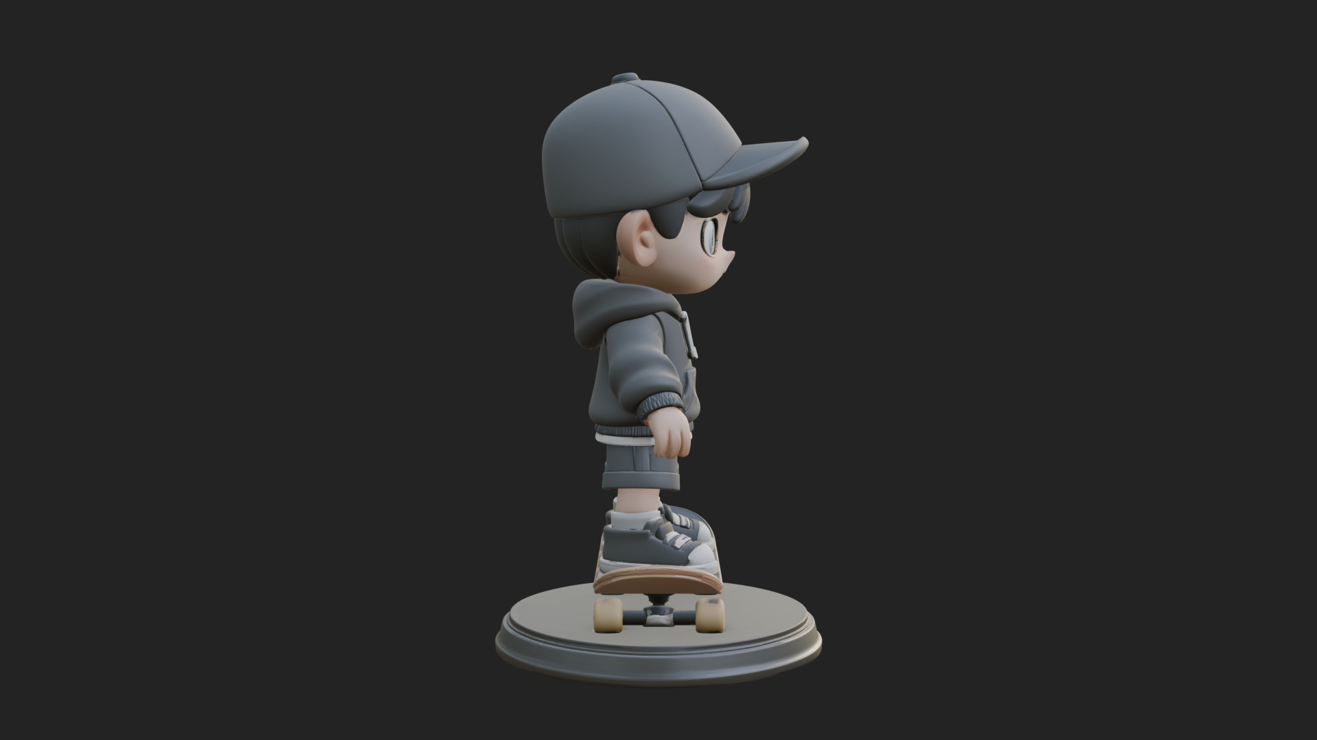 Chibi Skateboard Boy Statue Design 2 3D Print Model 3D Model