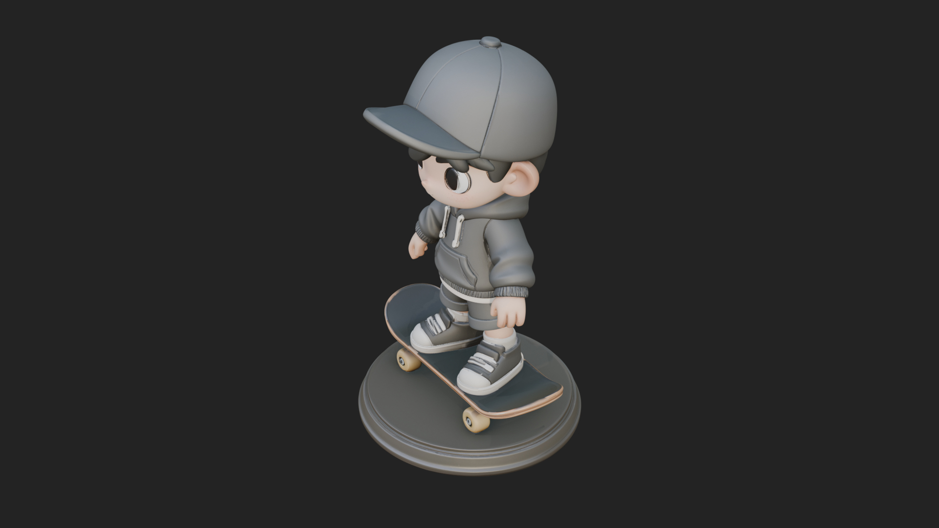 Chibi Skateboard Boy Statue Design 2 3D Print Model 3D Model