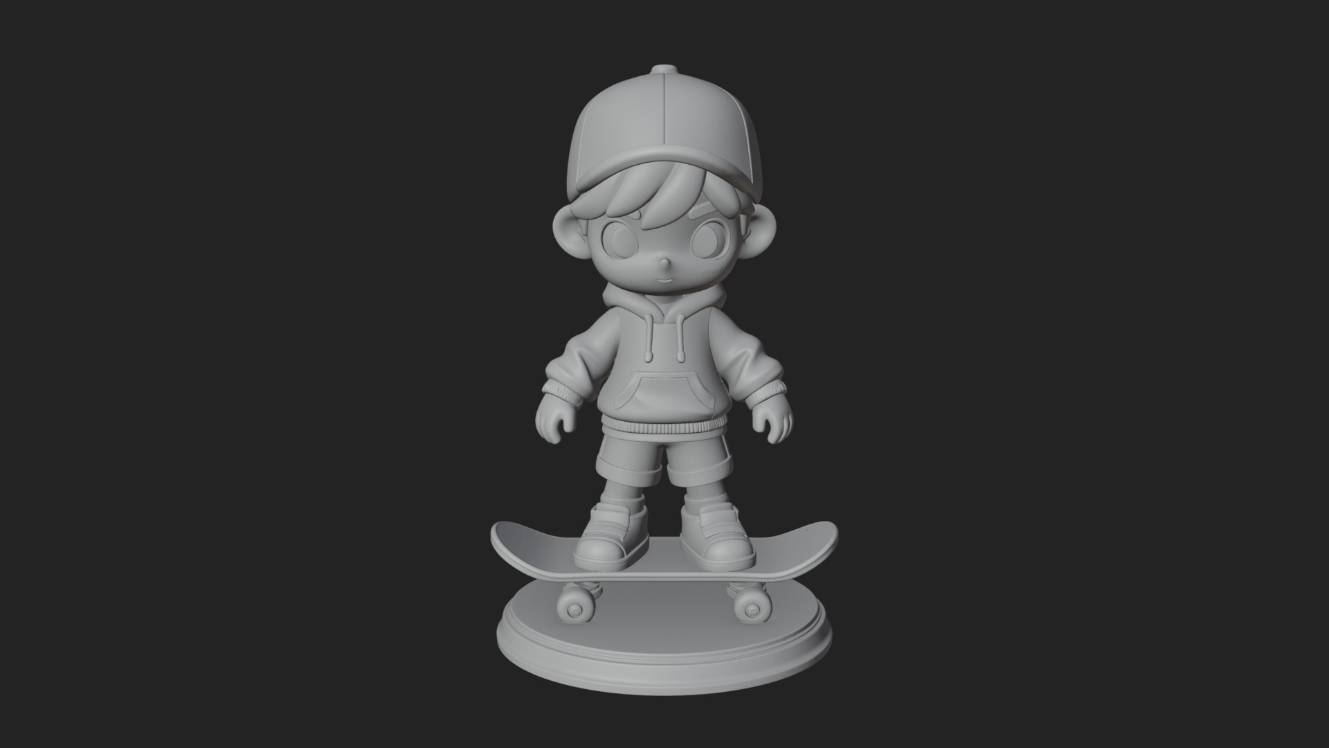 Chibi Skateboard Boy Statue Design 2 3D Print Model 3D Model