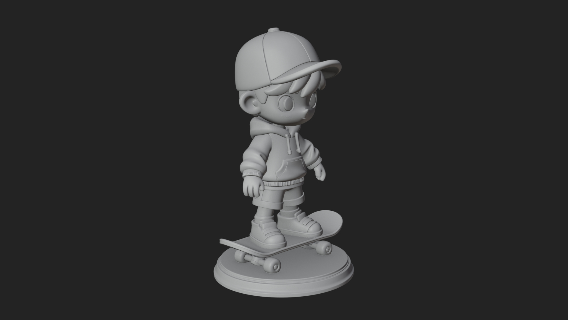 Chibi Skateboard Boy Statue Design 2 3D Print Model 3D Model