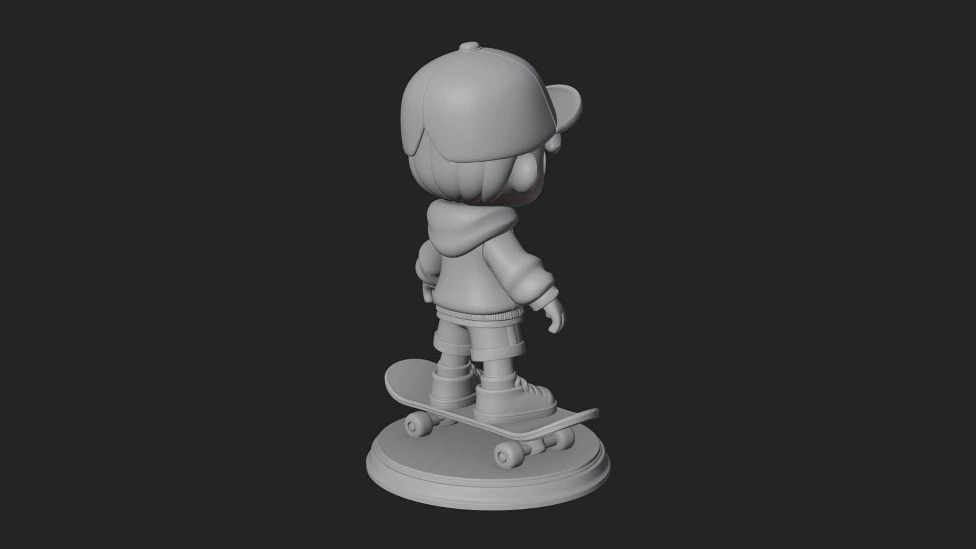 Chibi Skateboard Boy Statue Design 2 3D Print Model 3D Model