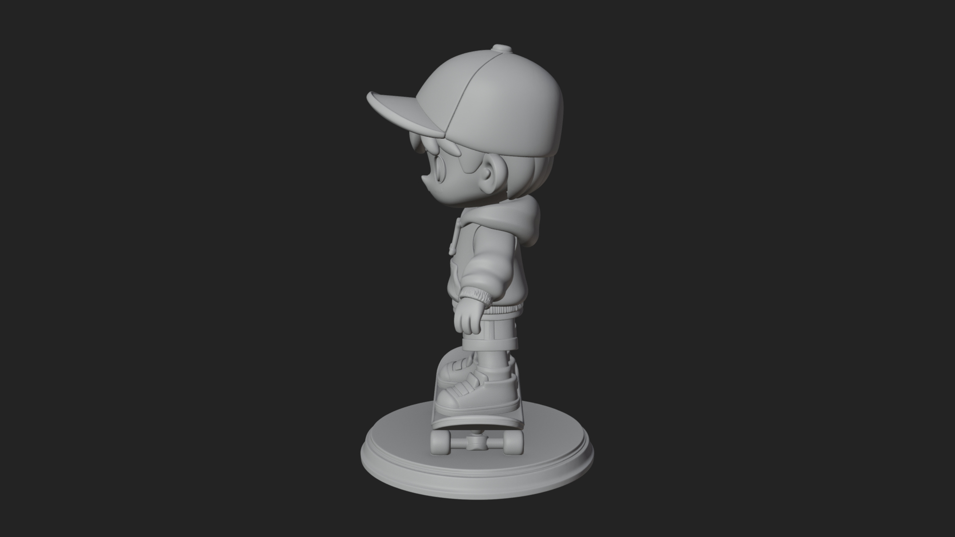 Chibi Skateboard Boy Statue Design 2 3D Print Model 3D Model