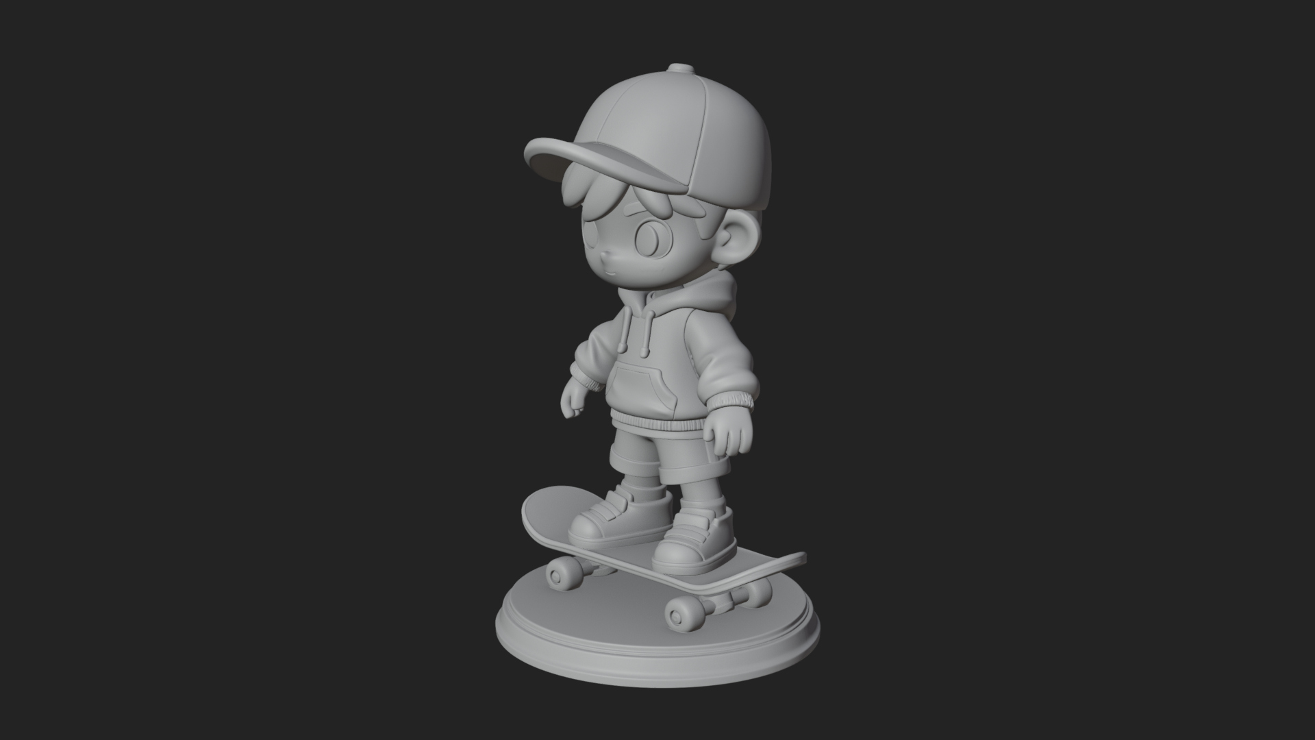 Chibi Skateboard Boy Statue Design 2 3D Print Model 3D Model