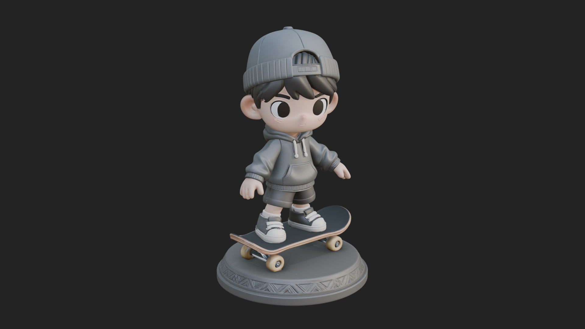 Chibi Skateboard Boy Statue Design 3 3D Print Model 3D Model