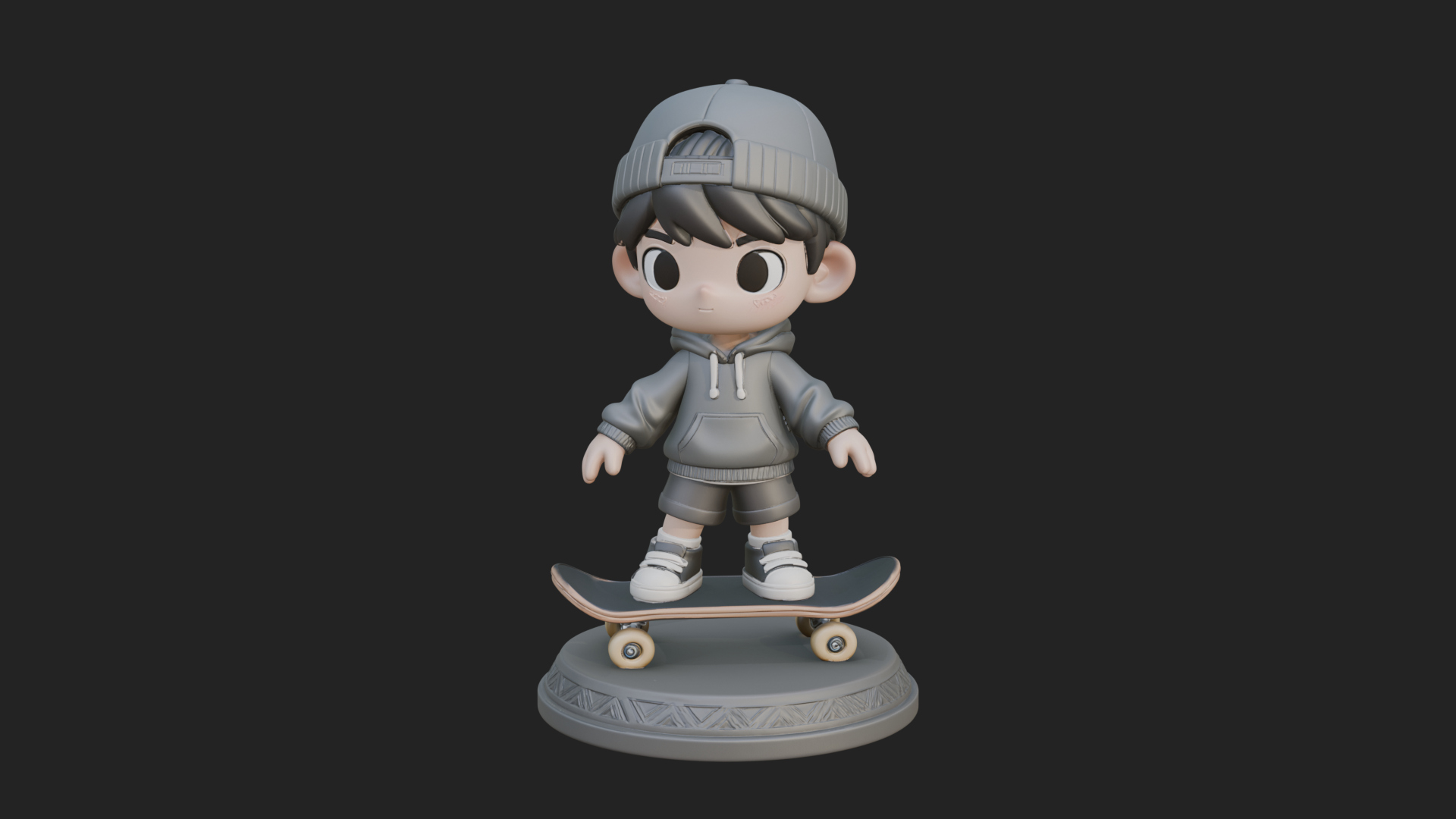 Chibi Skateboard Boy Statue Design 3 3D Print Model 3D Model