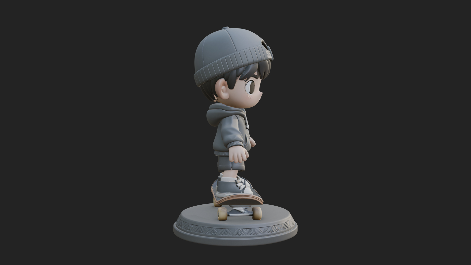 Chibi Skateboard Boy Statue Design 3 3D Print Model 3D Model