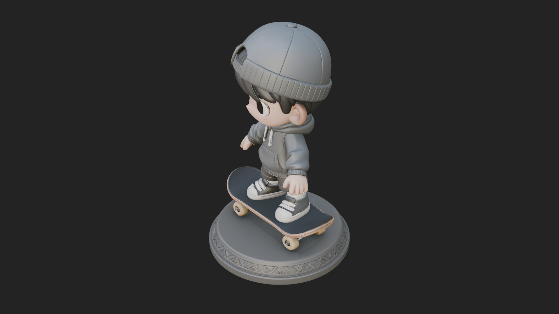 Chibi Skateboard Boy Statue Design 3 3D Print Model 3D Model