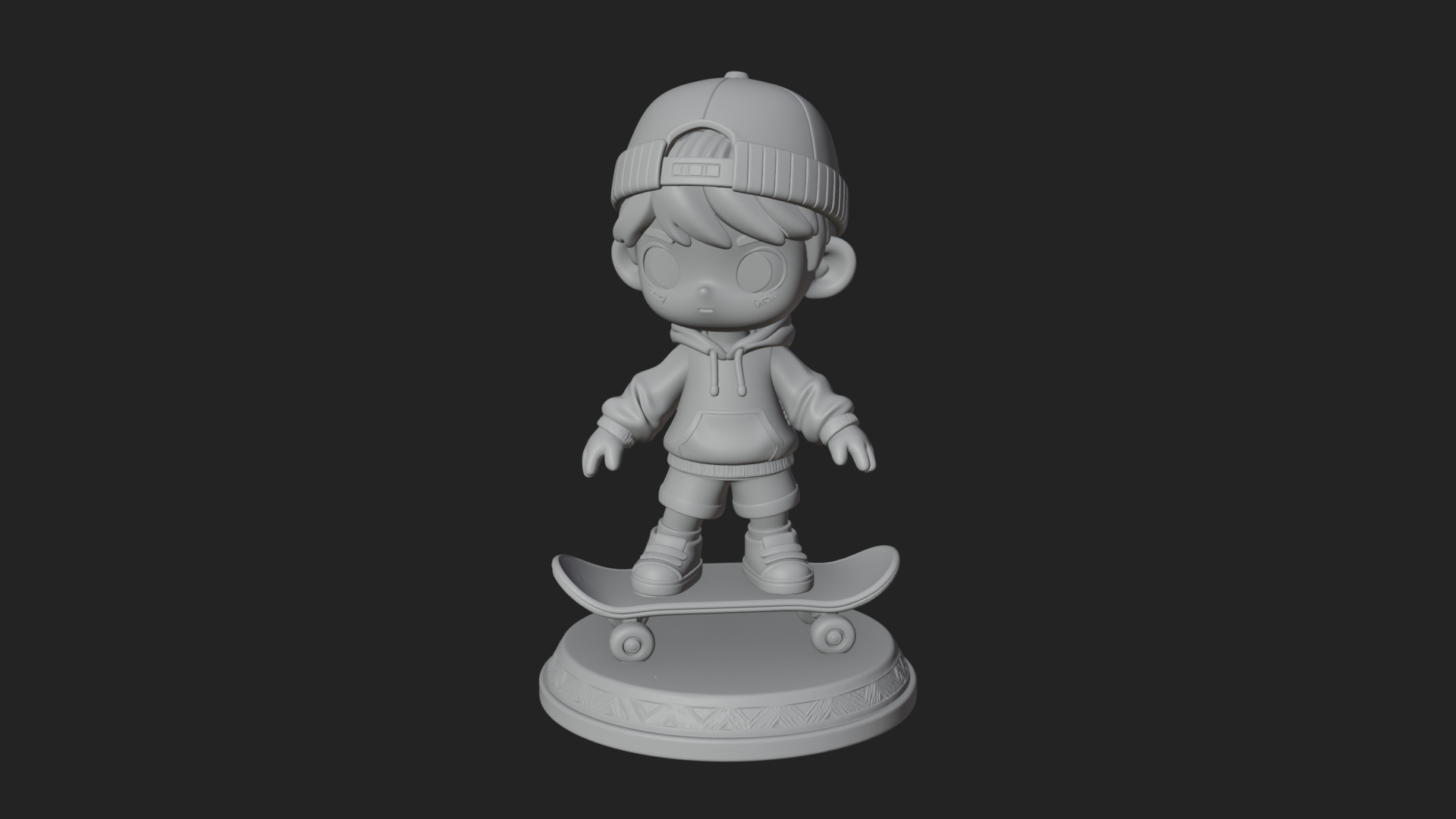 Chibi Skateboard Boy Statue Design 3 3D Print Model 3D Model