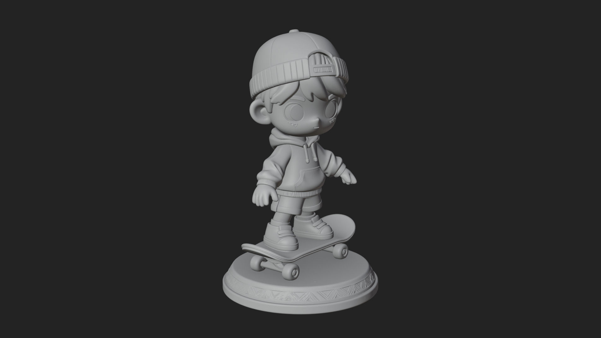 Chibi Skateboard Boy Statue Design 3 3D Print Model 3D Model