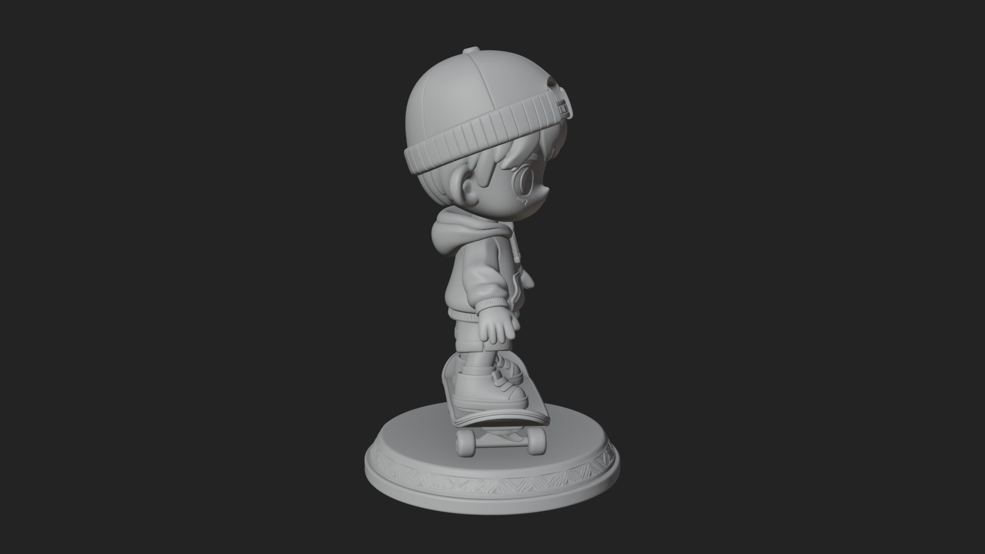 Chibi Skateboard Boy Statue Design 3 3D Print Model 3D Model