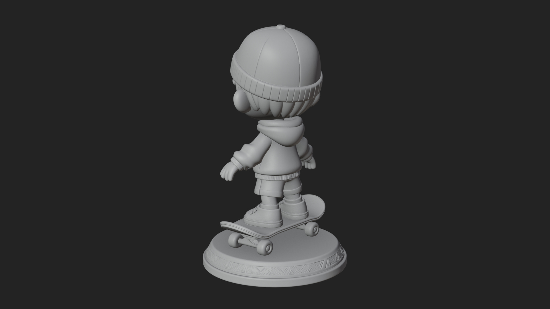 Chibi Skateboard Boy Statue Design 3 3D Print Model 3D Model
