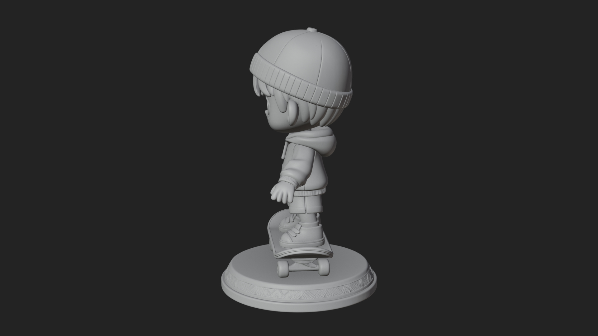 Chibi Skateboard Boy Statue Design 3 3D Print Model 3D Model