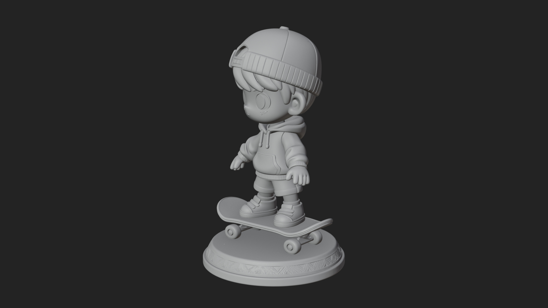 Chibi Skateboard Boy Statue Design 3 3D Print Model 3D Model