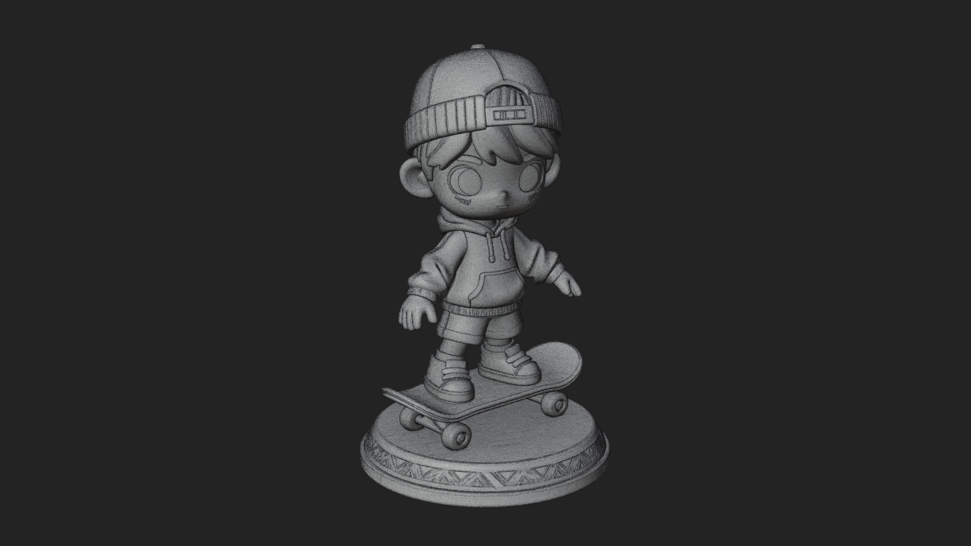 Chibi Skateboard Boy Statue Design 3 3D Print Model 3D Model