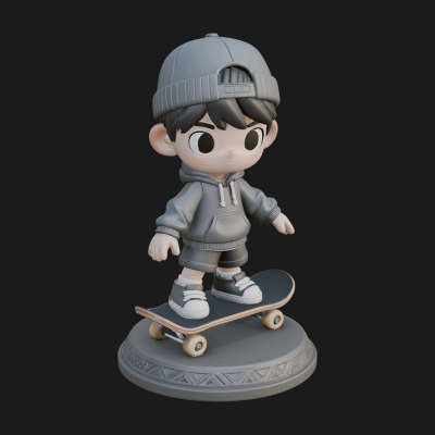 Chibi Skateboard Boy Statue Design 3 3D Print Model