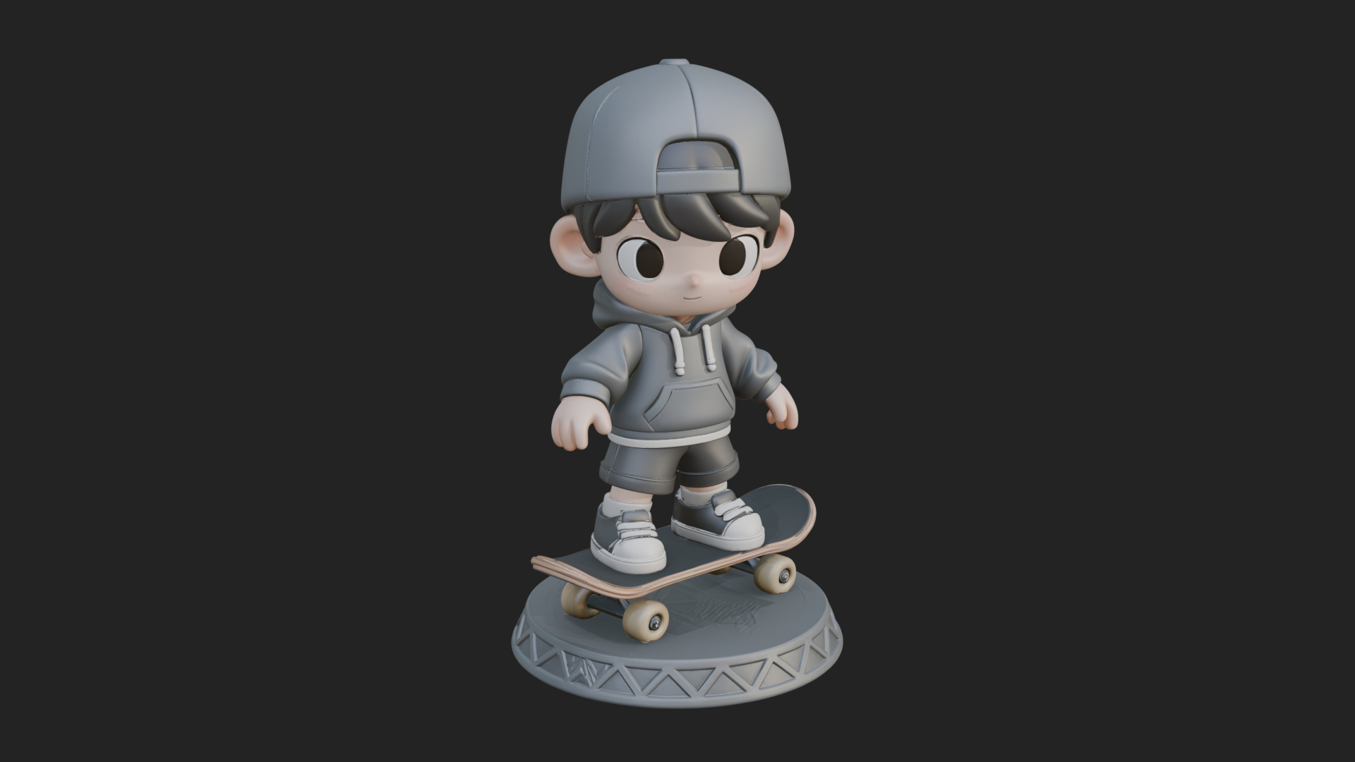 Chibi Skateboard Boy Statue Design 4 3D Print Model 3D Model