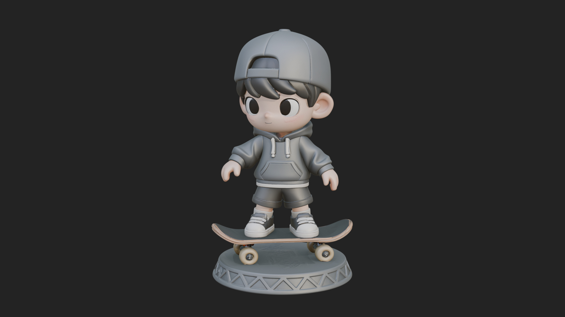 Chibi Skateboard Boy Statue Design 4 3D Print Model 3D Model