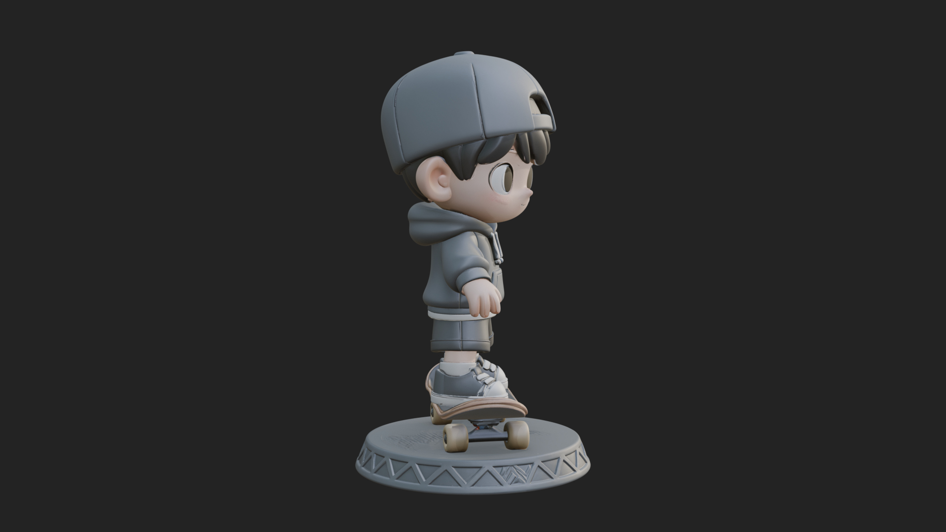 Chibi Skateboard Boy Statue Design 4 3D Print Model 3D Model