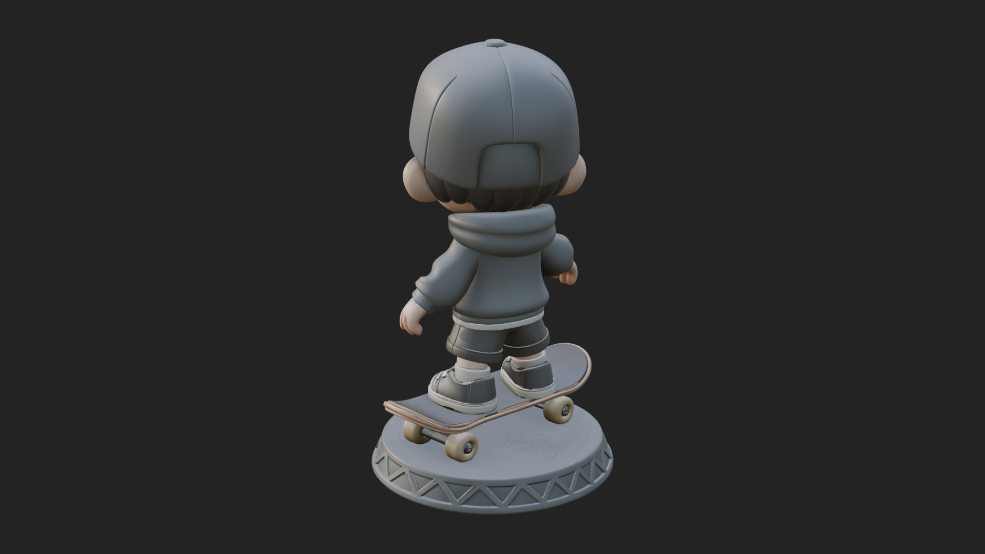 Chibi Skateboard Boy Statue Design 4 3D Print Model 3D Model