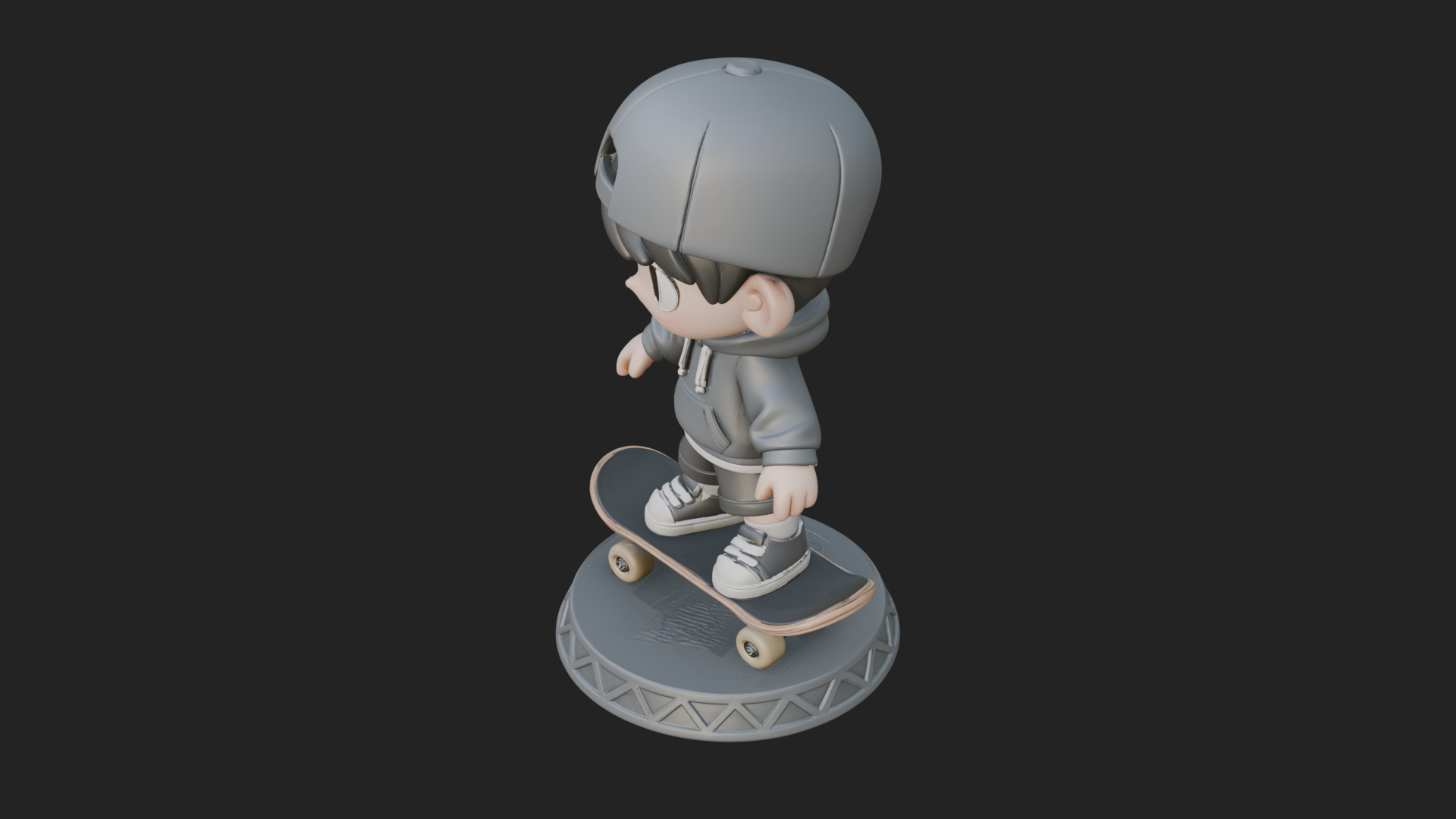 Chibi Skateboard Boy Statue Design 4 3D Print Model 3D Model