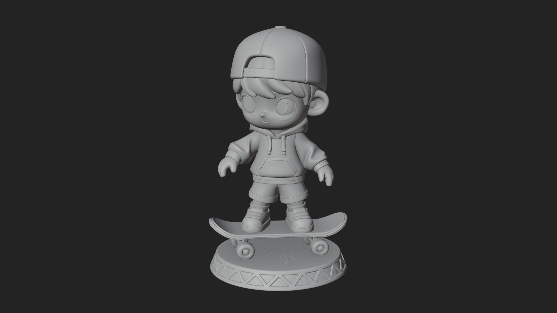 Chibi Skateboard Boy Statue Design 4 3D Print Model 3D Model