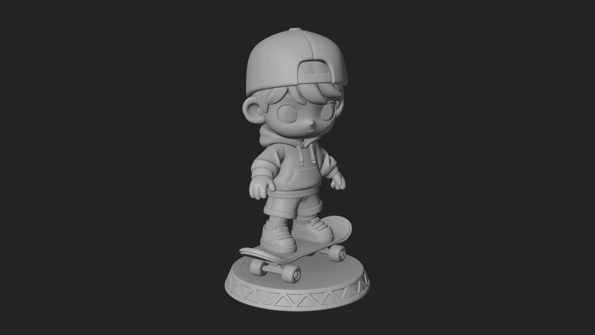 Chibi Skateboard Boy Statue Design 4 3D Print Model 3D Model