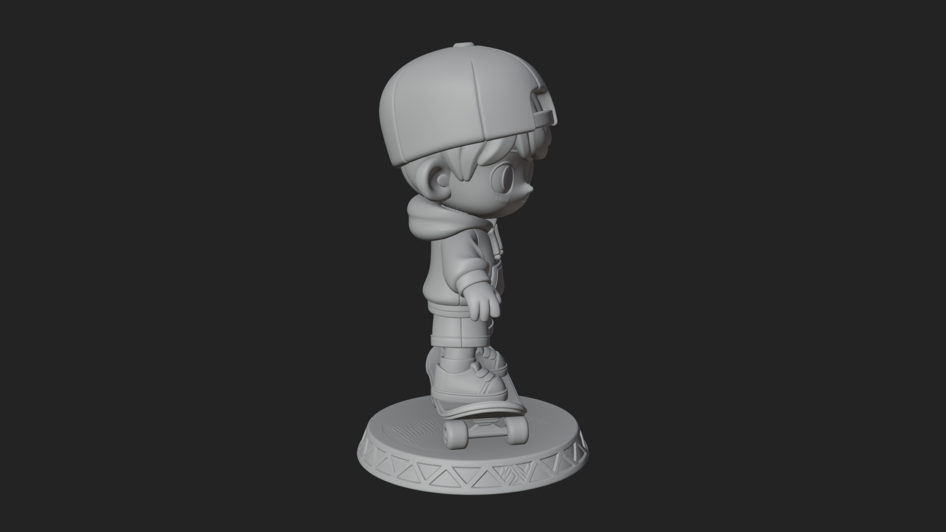 Chibi Skateboard Boy Statue Design 4 3D Print Model 3D Model