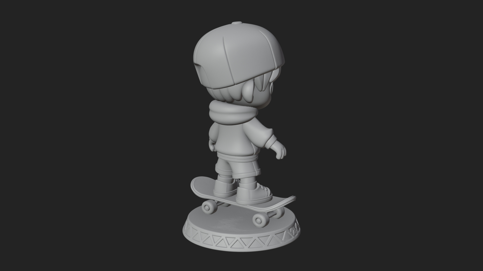 Chibi Skateboard Boy Statue Design 4 3D Print Model 3D Model