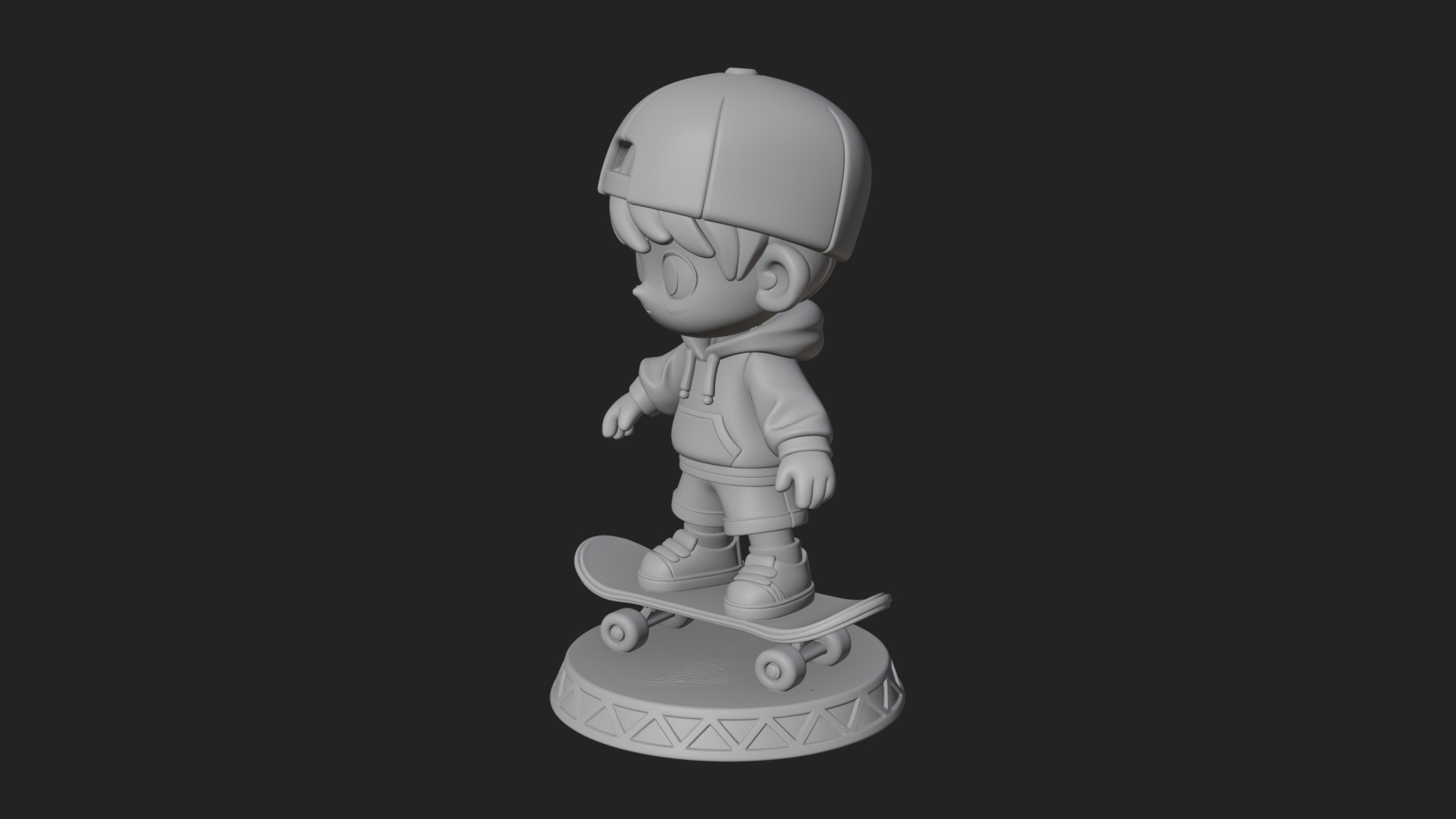 Chibi Skateboard Boy Statue Design 4 3D Print Model 3D Model
