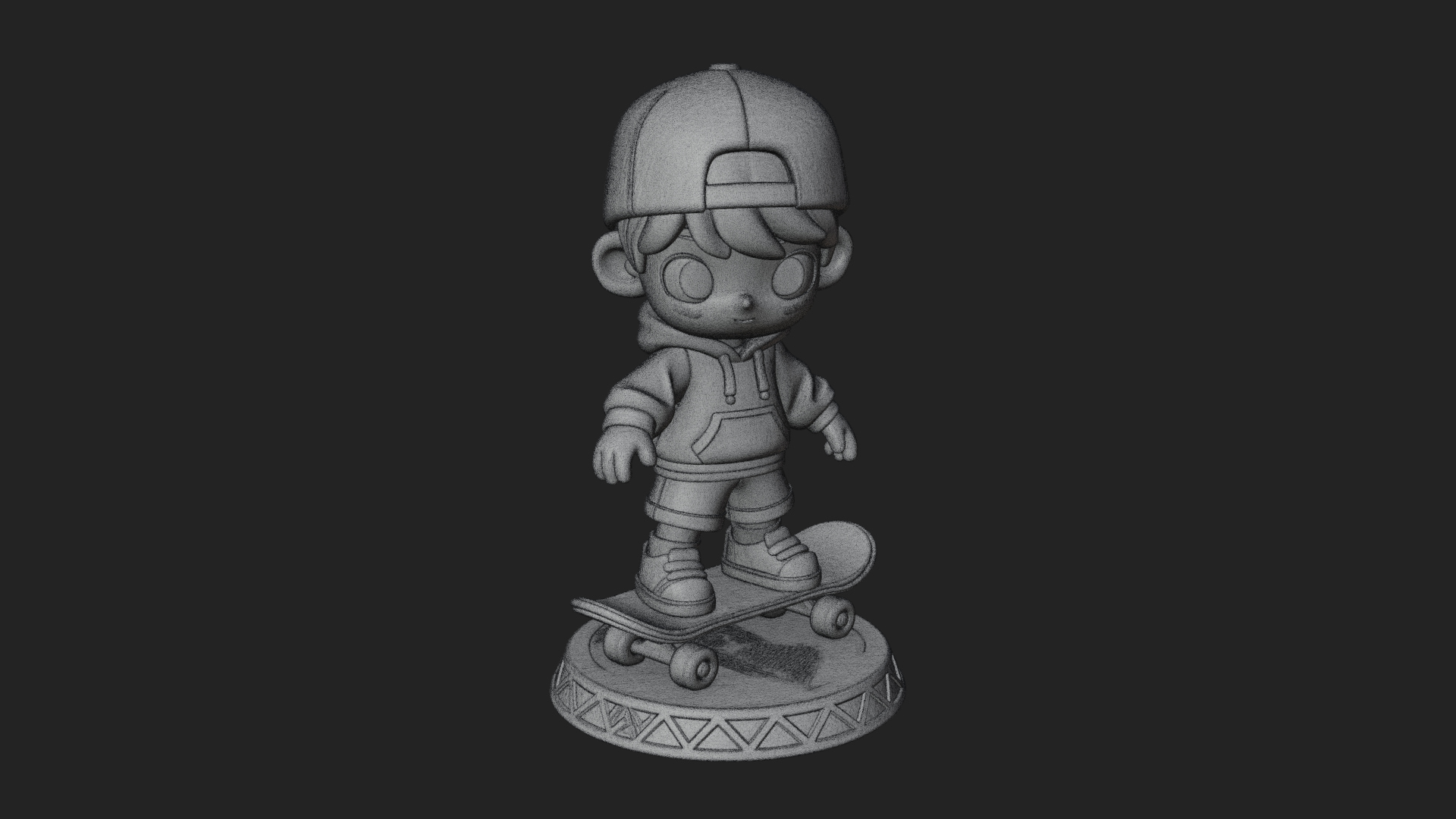 Chibi Skateboard Boy Statue Design 4 3D Print Model 3D Model