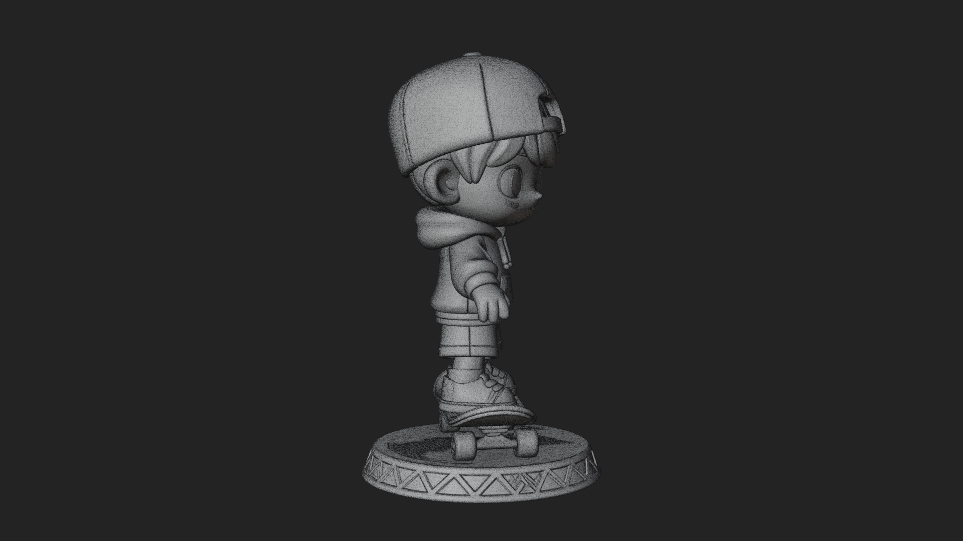 Chibi Skateboard Boy Statue Design 4 3D Print Model 3D Model