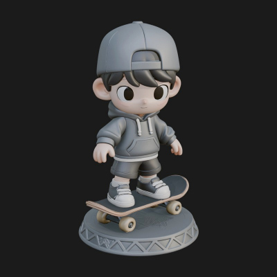 Chibi Skateboard Boy Statue Design 4 3D Print Model