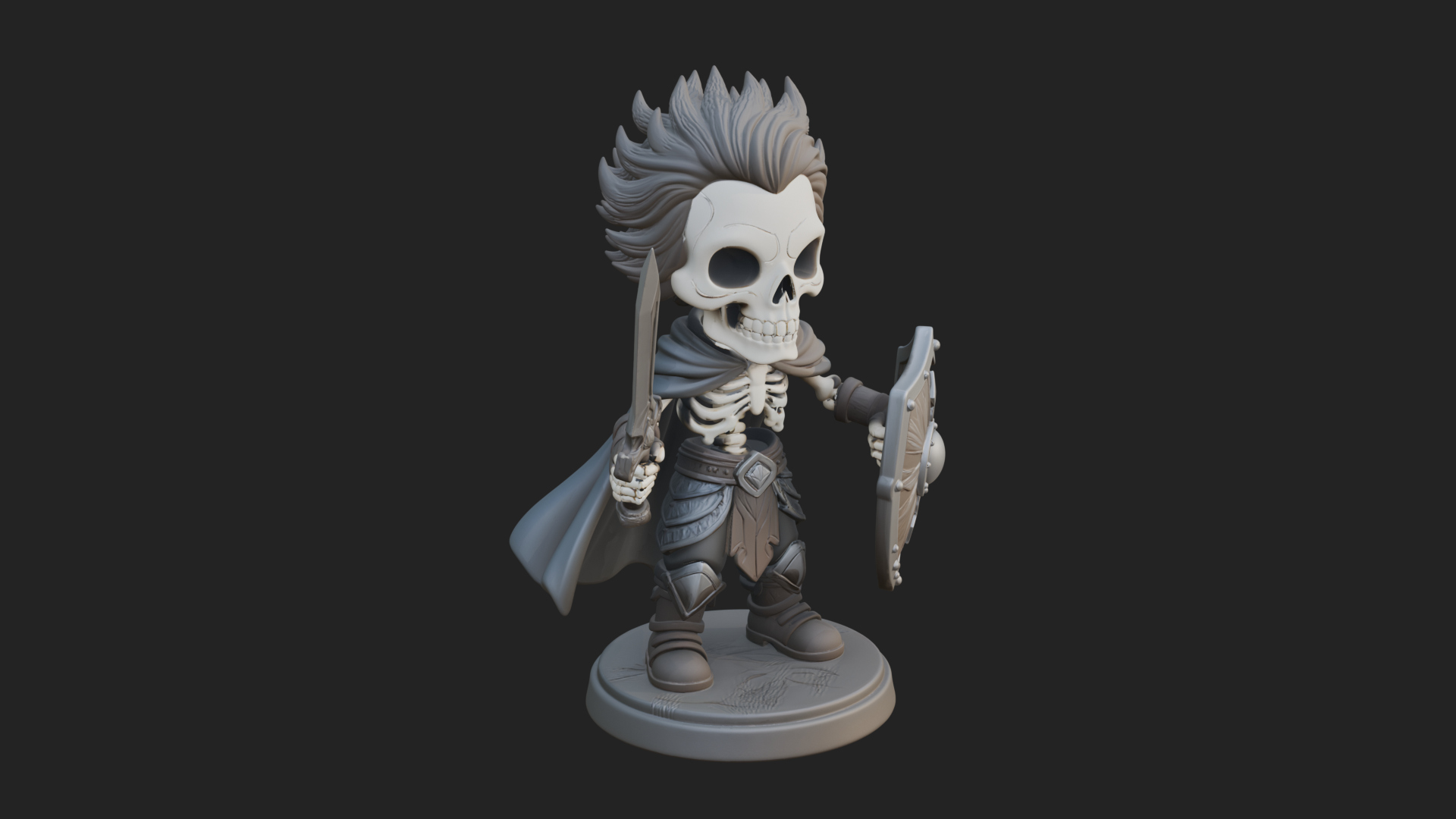 Chibi Skeleton Warrior Statue Design 1 3D Print Model 3D Model