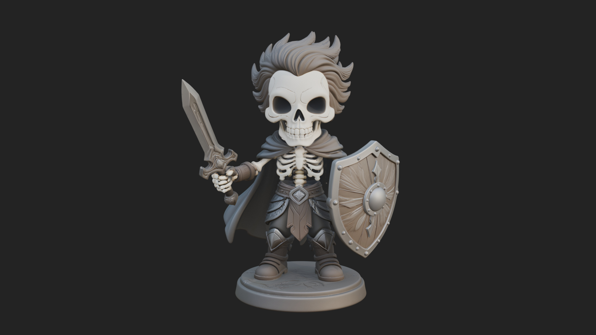 Chibi Skeleton Warrior Statue Design 1 3D Print Model 3D Model