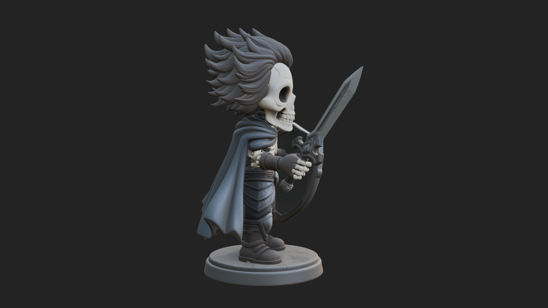 Chibi Skeleton Warrior Statue Design 1 3D Print Model 3D Model