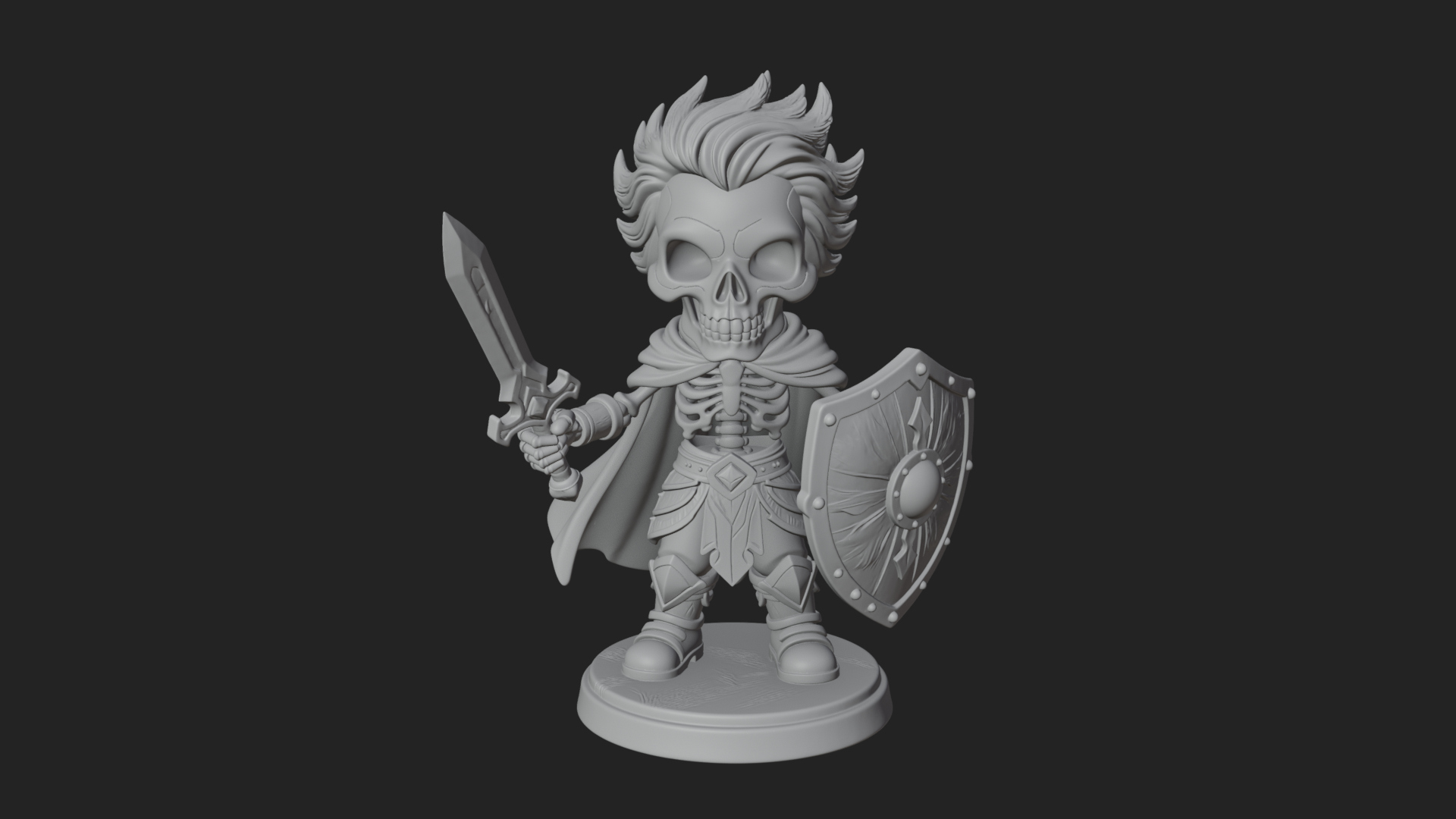 Chibi Skeleton Warrior Statue Design 1 3D Print Model 3D Model