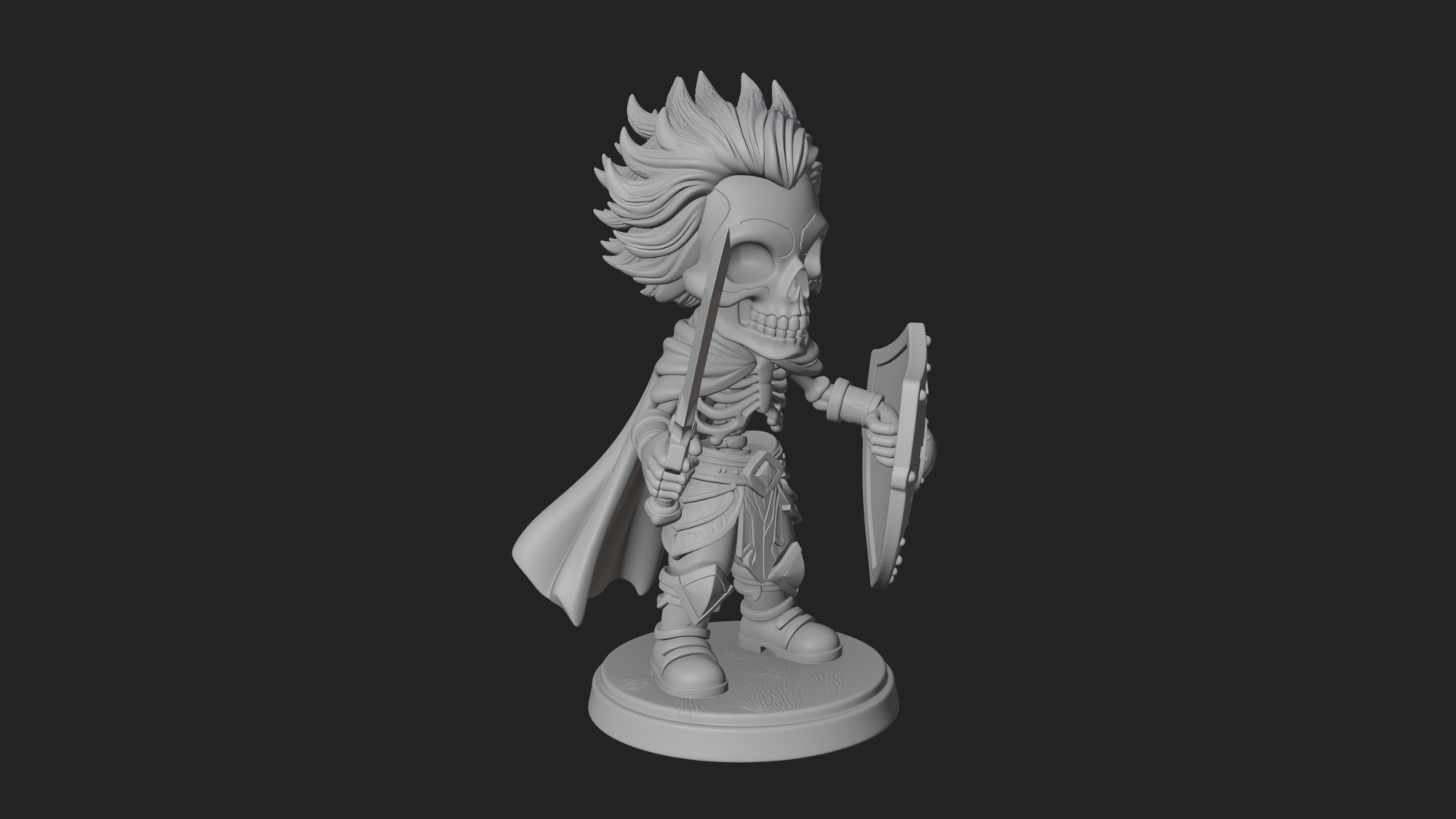 Chibi Skeleton Warrior Statue Design 1 3D Print Model 3D Model